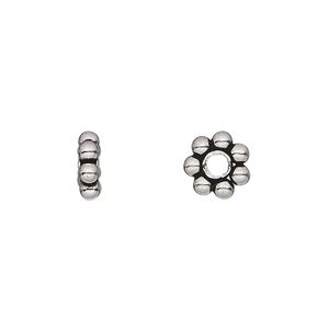 Bead 1pkg2 sterling silver, 9x3mm beaded rondelle, antiqued