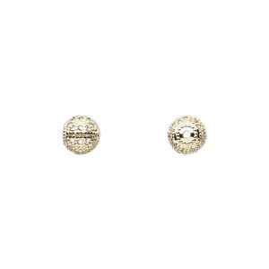 Bead 1pkg100 gold-plated, 6mm filigree round, brass