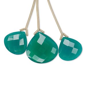Green onyx 1pkg3, hand-cut top-drilled faceted pear bead 18mm / 14mm
