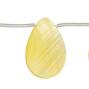 Mother-of-pearl shell 1pkg1, top-drilled flat teardrop bead 12 inch yellow 30x6mm-30x10mm