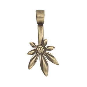 Bail, JBB Findings, ice-pick, antiqued brass, 25x15.5mm leaf with 12mm grip length. Sold individually.