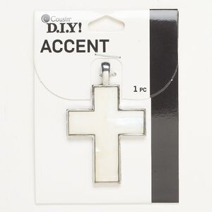 Focal, brass and mother-of-pearl shell (bleached) 1pkg1, silver finish, 49x38mm cross.