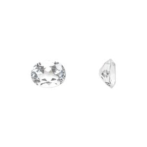 White topaz 1pkg1, hand-cut faceted oval gem natural 9x7mm