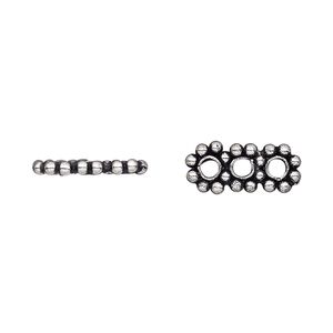 Spacer, antique silver-plated copper, 15x6mm 3-strand beaded triple round, fits up to 4mm bead. Sold per pkg of 12.