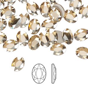 Flat back 6pk crystal golden shadow foil back, Crystal Passions&reg; 8x6mm oval 2603