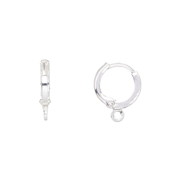 Ear wire leverback 1pkg100 silver-plated, 14mm round / closed loop, brass 50 pair image number 0