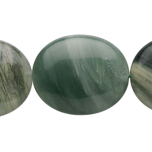 Green line jasper 1pkg1, oval bead natural 8 inch 30x25mm image number 0