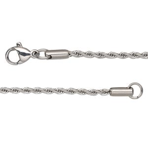 Chain 1pkg1 French rope, 2mm / lobster claw clasp, stainless steel 20 inch
