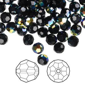 Bead 144pk jet AB, Crystal Passions&reg; 6mm round 5000