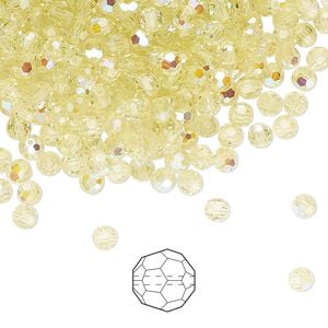Bead 24pk jonquil AB, Preciosa Czech crystal 3mm round