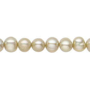 Freshwater pearl 1pkg1, semi-round, 15.5-16 inch khaki 7-8mm cultured