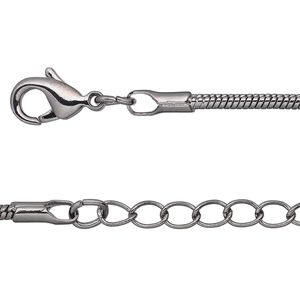Chain 1pkg4 gunmetal-plated snake, 2mm / lobster claw clasp, brass 18 inch