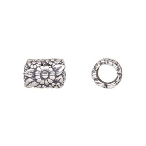 Bead 1pkg1 sterling silver, 12x9mm tube / flowers, antiqued Dione&reg;