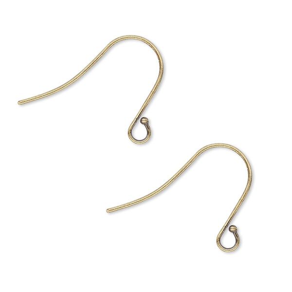 Ear wire fishhook 1pkg500 antique gold-plated, 15mm / open loop, 21 gauge brass 250 pair image number 0