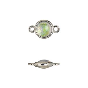 Link, Opalized Ice&trade;, "opal" (resin) and imitation rhodium-finished brass, opaque white, 9.5mm double-sided round. Sold per pkg of 6.