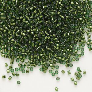 Seed bead, Delica&reg;, glass, pkg/7.5g, #11 round, transparent copper-lined jade (DB-0182).