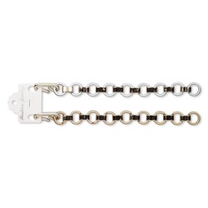 Bracelet, acrylic and rose gold-coated plastic, matte gold and silver, 17mm wide, 7 inches with hook-and-eye clasp. Sold per pkg of 2.