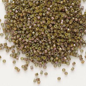 Seed bead, Delica&reg;, glass, pkg/7.5g, #11 round, opaque rainbow gold luster olive (DB-0133).
