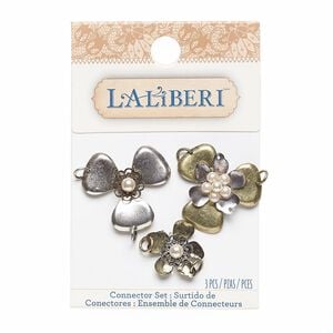Link, Laliberi&trade;, acrylic with antiqued gold- and silver-finished steel, pink, 21x20mm and 31x28mm flower. Sold per pkg of 3.