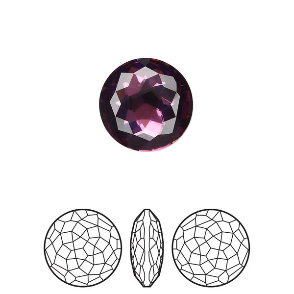 Round stone 1pk amethyst foil back, Crystal Passions&reg; 14mm fancy round 1383 image number 0