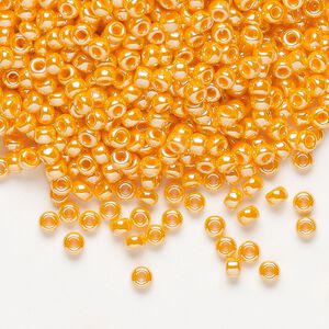 Seed bead, Miyuki, glass, pkg/250g, #8 rocaille, opaque luster mandarin orange, (RR-423).