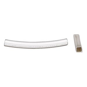 Bead 1pkg6 silver-finished, 30x3mm curved square tube, brass