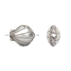 Bead 1pkg1 sterling silver, 16x13mm puffed shell / 2sided, antiqued Hill Tribes