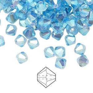 Bead 24pk aquamarine AB 2X, Preciosa Czech crystal 6mm bicone