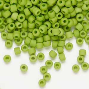 Seed bead, Dyna-Mites&trade;, glass, opaque matte lime, #6 round. Sold per 40-gram pkg.