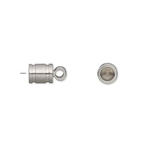 Cord end glue-in 1pkg2 stainless steel, 7x6mm round tube / lines / 4mm inside diameter