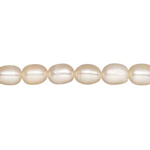 Pearl, cultured freshwater, peach, 6-7mm rice, B- grade, Mohs hardness 2-1/2 to 4. Sold per 14-inch strand.