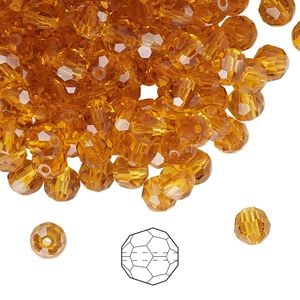 Bead 576pk topaz, Preciosa Czech crystal 5mm round