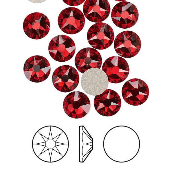 Flat back 144pk scarlet foil back, Swarovski&reg; 7.07-7.27mm rose round SS34 2088 image number 0