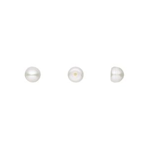 Pearl, White Lotus&trade;, cultured freshwater (bleached), white, 4.5-5mm half-drilled button, B grade, Mohs hardness 2-1/2 to 4. Sold per pair.