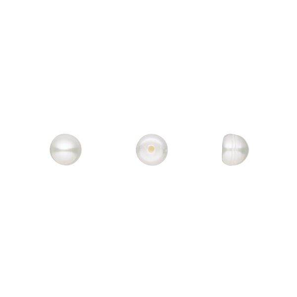 Pearl, White Lotus&trade;, cultured freshwater (bleached), white, 4.5-5mm half-drilled button, B grade, Mohs hardness 2-1/2 to 4. Sold per pair. image number 0