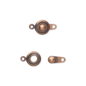 Clasp button 1pkg10 copper-plated, 7.5mm, antique brass 1-strand