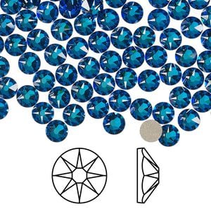 Flat back 144pk crystal Bermuda blue foil back, Crystal Passions&reg; 4.6-4.8mm rose round SS20 2088