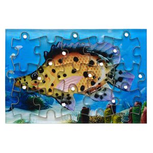 Drop, acrylic, blue and multicolored, 3x2 inch puzzle with fish image and 20x15mm individual pieces. Sold per 15-piece set.