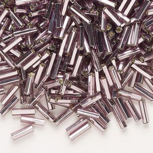 Bead, Preciosa Ornela Czech glass, bugle bead, pkg/500g, 1/4 inch, silver-lined transparent light amethyst, (27010).