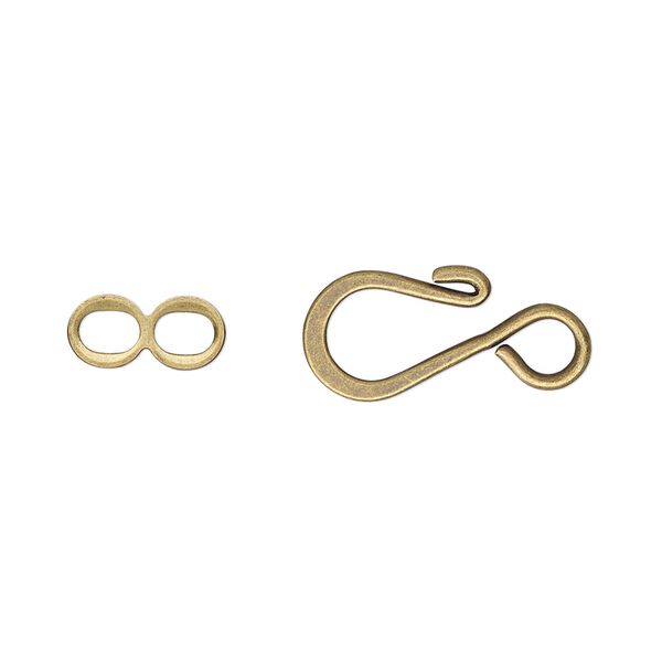 Clasp hook&eye 1pkg10 gold-plated, 12.5x8.5mm flat, antique brass 1-strand image number 0