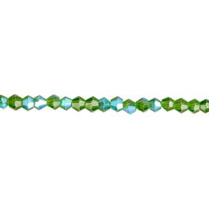 Bead 1pk 16 facets translucent green AB, Celestial Crystal&reg; 3mm bicone 15.5-16 inch