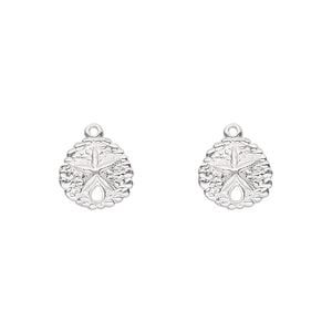 Charm, sterling silver, 9.5mm sand dollar with hole. Sold per pkg of 2.