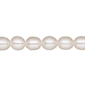 Pearl, White Lotus&trade;, cultured freshwater (bleached), white, 7-7.5mm rice, C grade, Mohs hardness 2-1/2 to 4. Sold per 15-1/2" to 16" strand.
