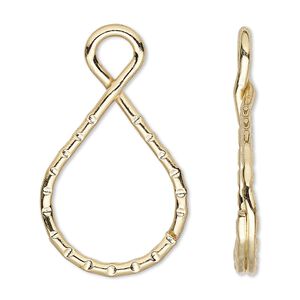 Key ring 1pkg10 gold-finished, 37x18mm teardrop / top loop, 23x17.5mm / 5mm inside diameter / steel