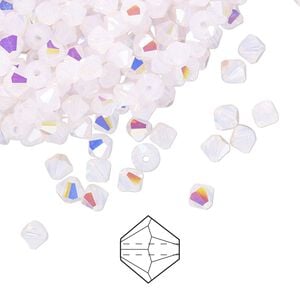 Bead 48pk rose opal AB, Preciosa Czech crystal 4mm bicone