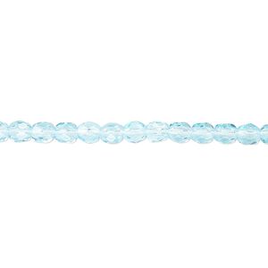 Bead, Czech fire-polished glass, light turquoise blue, 4mm faceted round. Sold per 15-1/2" to 16" strand, approximately 100 beads.