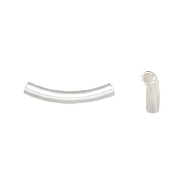 Bead, silver-plated brass with satin finish, 22x3mm curved tube. Sold per pkg of 100. image number 0