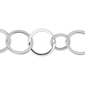 Chain 1pkg1 silver-plated round, 10mm / 14mm, brass 25 foot unfinished