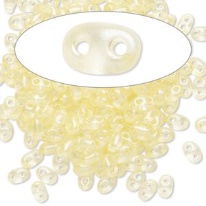 Seed bead, Preciosa Twin&trade; Czech glass, pkg/10g, 5x2.5mm oval, translucent light yellow terra pearl clear, (08186).