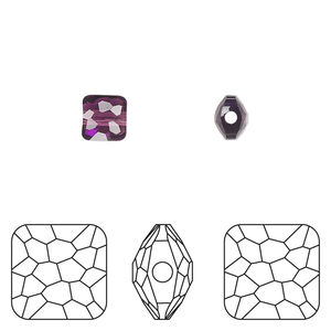 Bead 1pkg288 amethyst, Swarovski&reg;, 6mm puffed square 5035